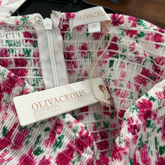 Olivaceous White Dress with Pink Floral and Green Leaf Print - Picture 3 of 3